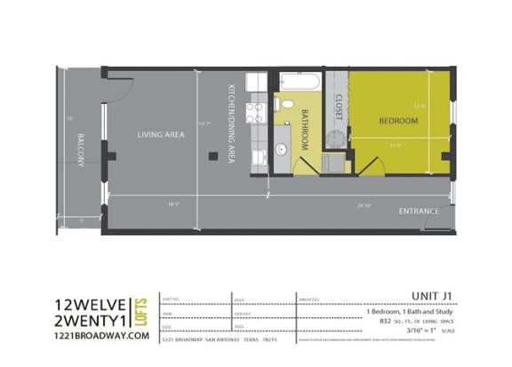Floor Plan  J1 floor plan at 1221 Broadway Lofts, San Antonio, TX, Texas, 78215