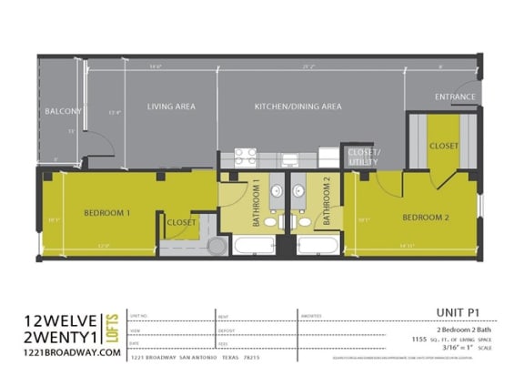 Floor Plan  P1 floor plan at 1221 Broadway Lofts, San Antonio, TX, Texas