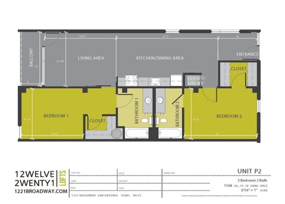 Floor Plan  P2 floor plan at 1221 Broadway Lofts, San Antonio