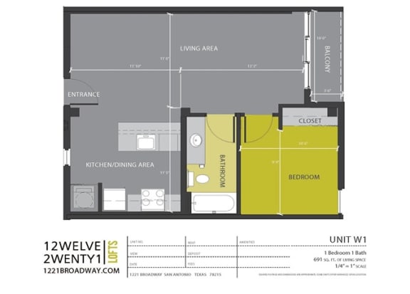 Floor Plan  W1 floor plan at 1221 Broadway Lofts, Texas, 78215