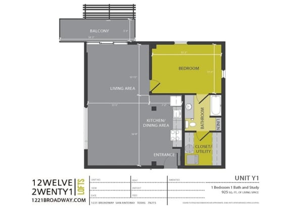 Floor Plan  Y1 floor plan at 1221 Broadway Lofts, San Antonio, TX, 78215