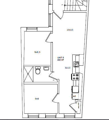 Floor Plan  a floor plan of a small apartment with a bedroom and a living room