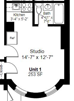 Floor Plan  Southie 0b1b (Studio)