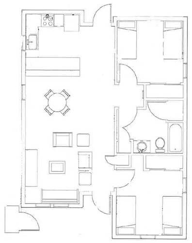 Floor Plan  A floor plan of a house with a central courtyard and various rooms.