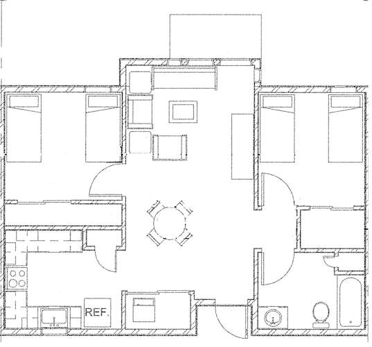Floor Plan  A floor plan of a house with a central courtyard and multiple rooms.