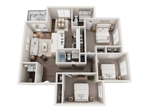 Floor Plan  A floor plan of an apartment with a living room, two bedrooms, a kitchen, a storage area, a porch/sunroom, and a foyer.