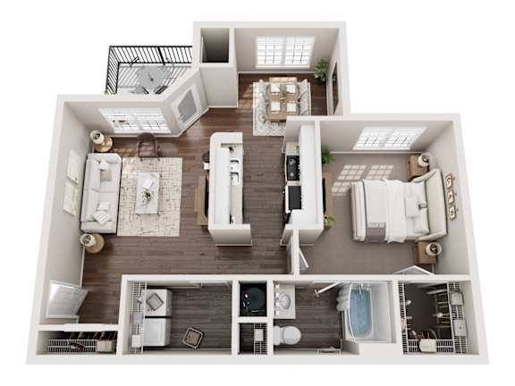 Floor Plan  A floor plan of a house with a living room, dining room, kitchen, bedroom, and bathroom.