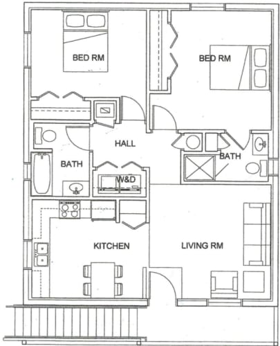 Floor Plan  2 bed, 2 bath