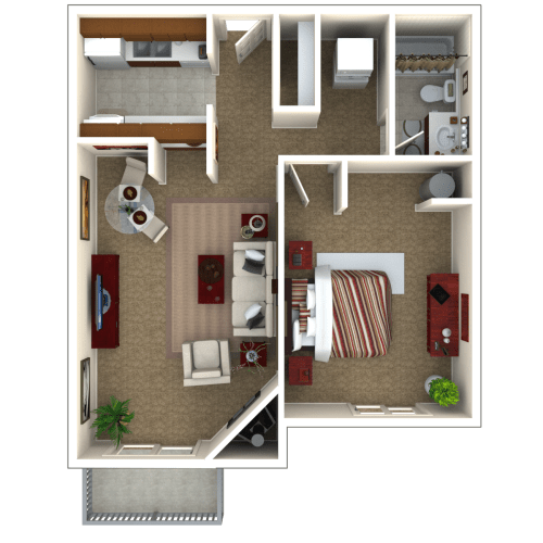Floor Plan  a 3d rendering of a floor plan with a bedroom and living room