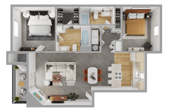 Floor Plan  2 Bedroom 2 Bathroom Floor Plan at Sage Apartments, Everett, WA, 98204