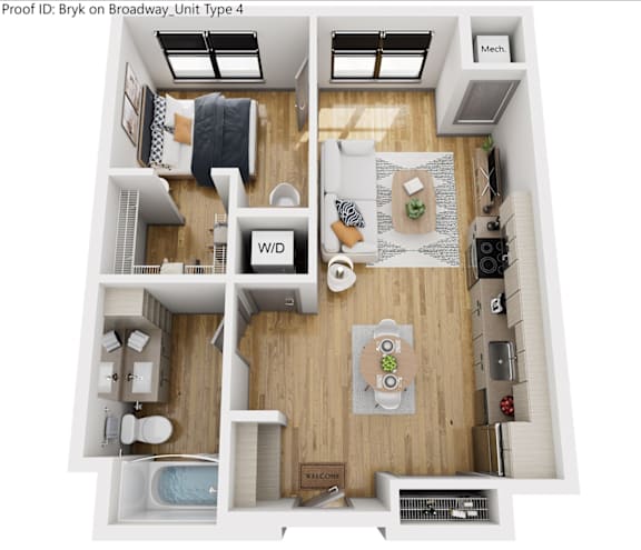 Floor Plan  A floor plan of a 4-bedroom apartment.