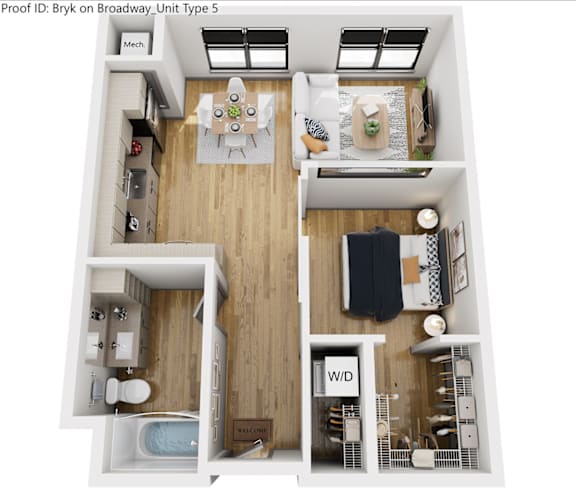 Floor Plan  A floor plan of a 5-bedroom apartment named Bryon.