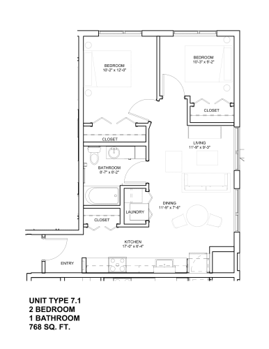 Floor Plan  2 Bed 1 Bath
