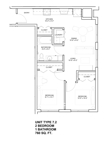 Floor Plan  2 Bed 1 Bath