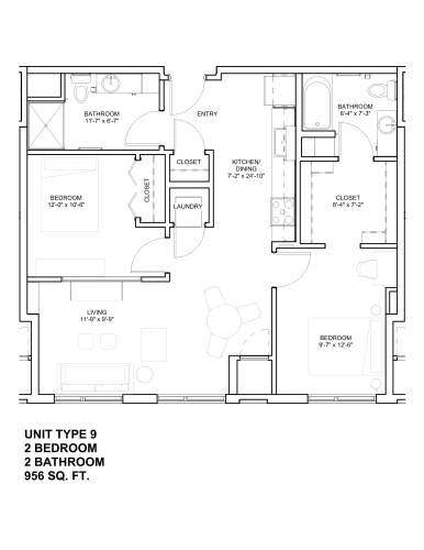 Floor Plan  2 Bed 2 Bath