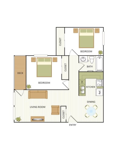 Floor Plan  Indigo Two Bedroom, One Bath