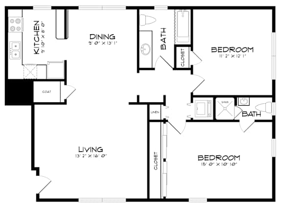 Floor Plan  A black and white image of a floor plan for a house.