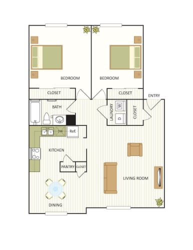 Floor Plan  Indigo Two Bedroom, One Bath