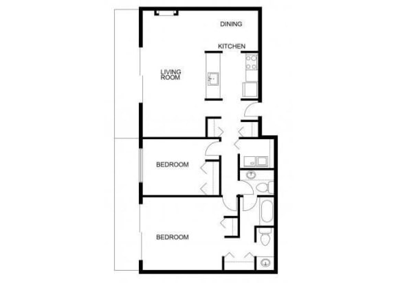 Floor Plan  Majestic Bay Two Bedroom, One and a Half Bath