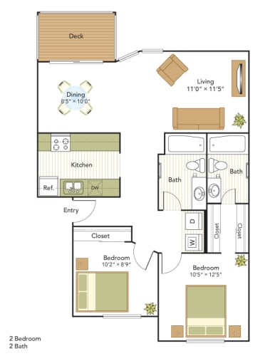Floor Plan  WaterView Two Bedroom, Two Bath