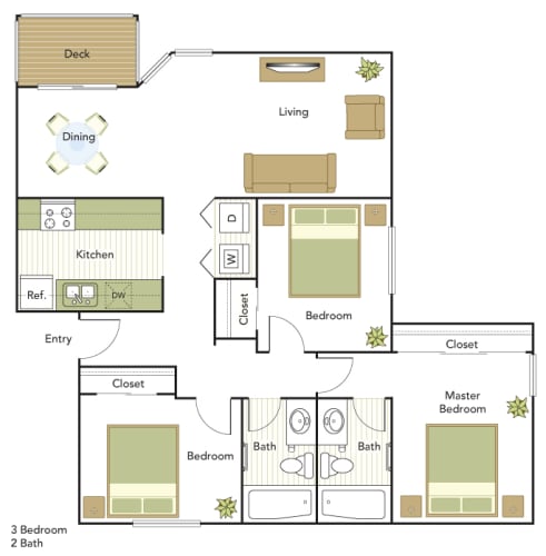 Floor Plan  WaterView Three Bedroom, Two Bath