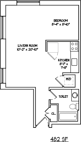 Floor Plan  A floor plan of a 482 square foot home.