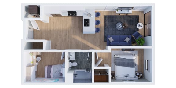 Floor Plan  103, 203, 303 (A2 1 Bed / 1 Bath + Den)