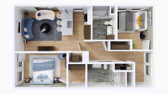 Floor Plan  104, 204, 304  (B3  2 Bed / 2 Bath)