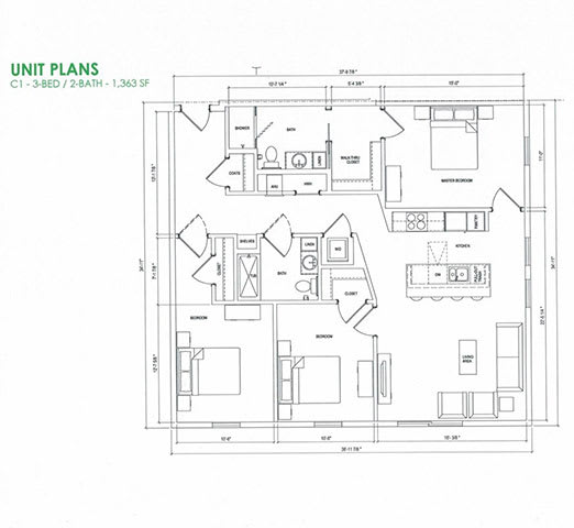 Floor Plan  410,   (C1  3 Bed / 2 Bath)