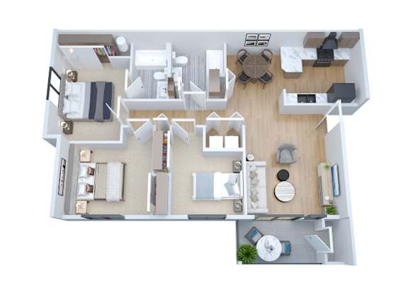 Floor Plan  A top-down view of a well-organized apartment layout.