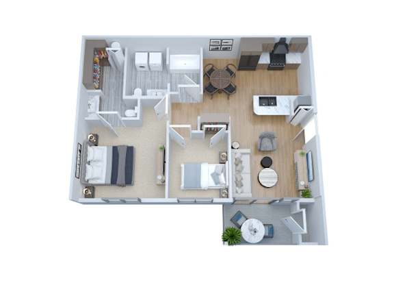 Floor Plan  A top-down view of a small, neatly organized apartment.