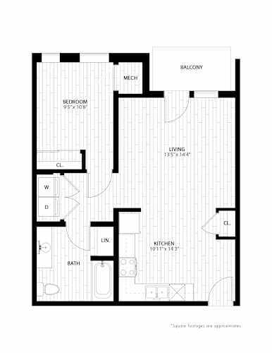 Floor Plan  1 bed 1 bath floorplan, 668-785 sq. ft. at Union at Rivers Edge, Des Moines, IA