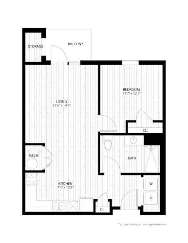 Floor Plan  A black and white image of a floor plan for a house.