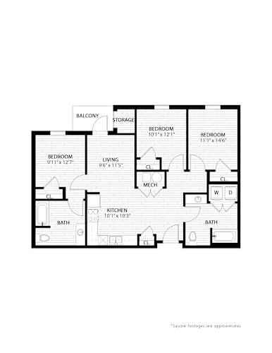 Floor Plan  A black and white image of a floor plan for a house.