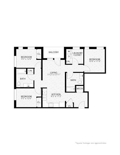 Floor Plan  3 bed 2 bath floorplan, 1135-1228 sq. ft. at Union at Rivers Edge, Des Moines, IA