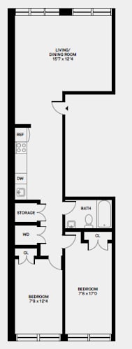 Floor Plan  2 Bed 1 Bath