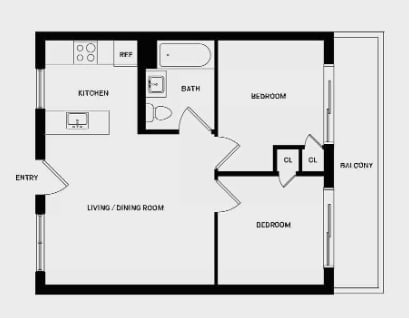 Floor Plan  2 Bed 1 Bath