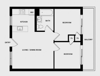Floor Plan  2 Bed 1 Bath