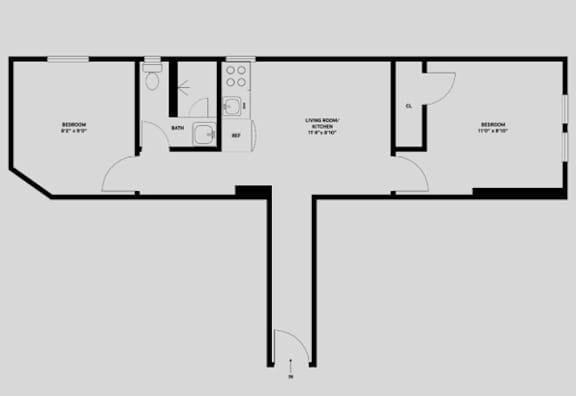 Floor Plan  2 Bed 1 Bath