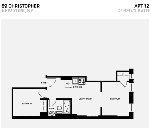 Floor Plan  2 Bed 1 Bath