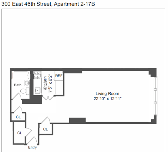 Floor Plan  Studio 1 Bath