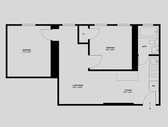 Floor Plan  2 Bed 1 Bath