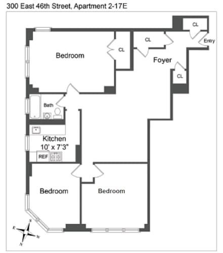 Floor Plan  E Line 3 Bed 1 Bath