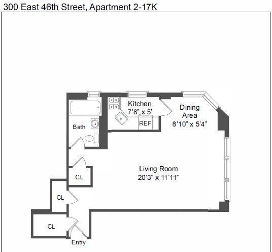 Floor Plan  K Line Studio 1 Bath