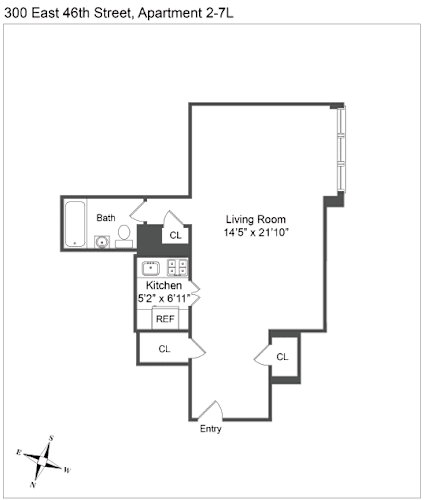 Floor Plan  L Line Studio 1 Bath