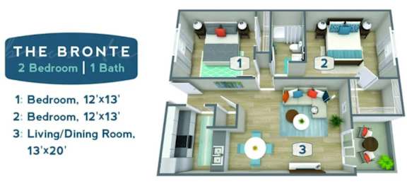 Floor Plan  2 bed 1 bath floor plan at Sofia Apartments, Arizona, 85283