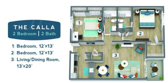 Floor Plan  2 bed 2 bath floor plan at Sofia Apartments, Tempe, AZ, 85283