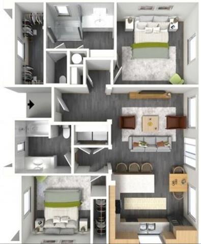 Floor Plan  2 bed 2 bath 990 Sq. Ft. at Villas on Olive, Peoria, AZ
