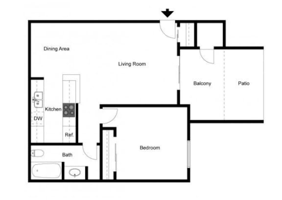 Floor Plan  1 bed 1 bath apartment floor plan at Banbury Apartments Riverside California