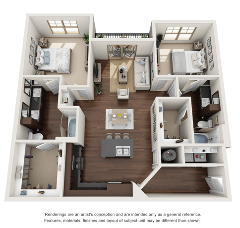 Floor Plan  this is a 3d floor plan of a 550 square foot 1 bedroom apartment at the b at The Pointe at Valley Ranch Town Center, Texas, 77357